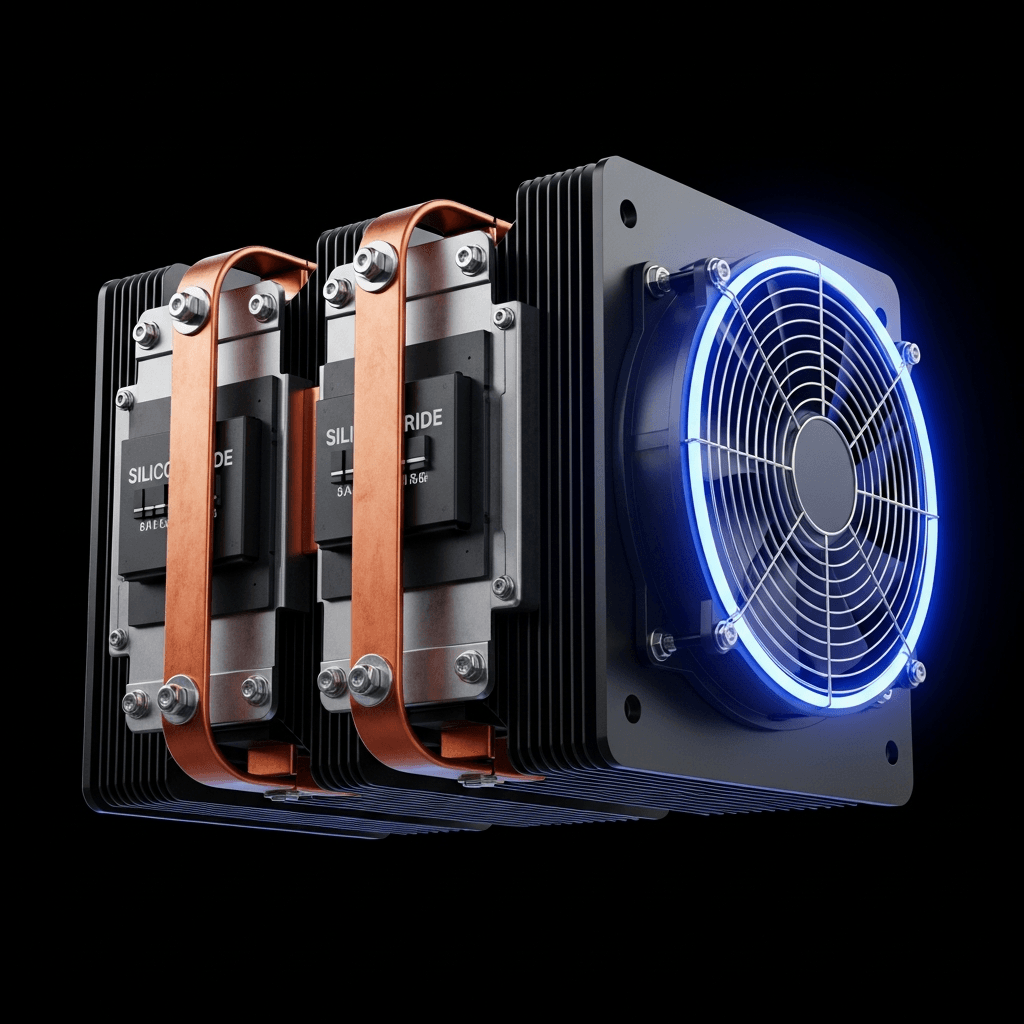 EV charging power module — silicon carbide converter with copper bus bars and active cooling